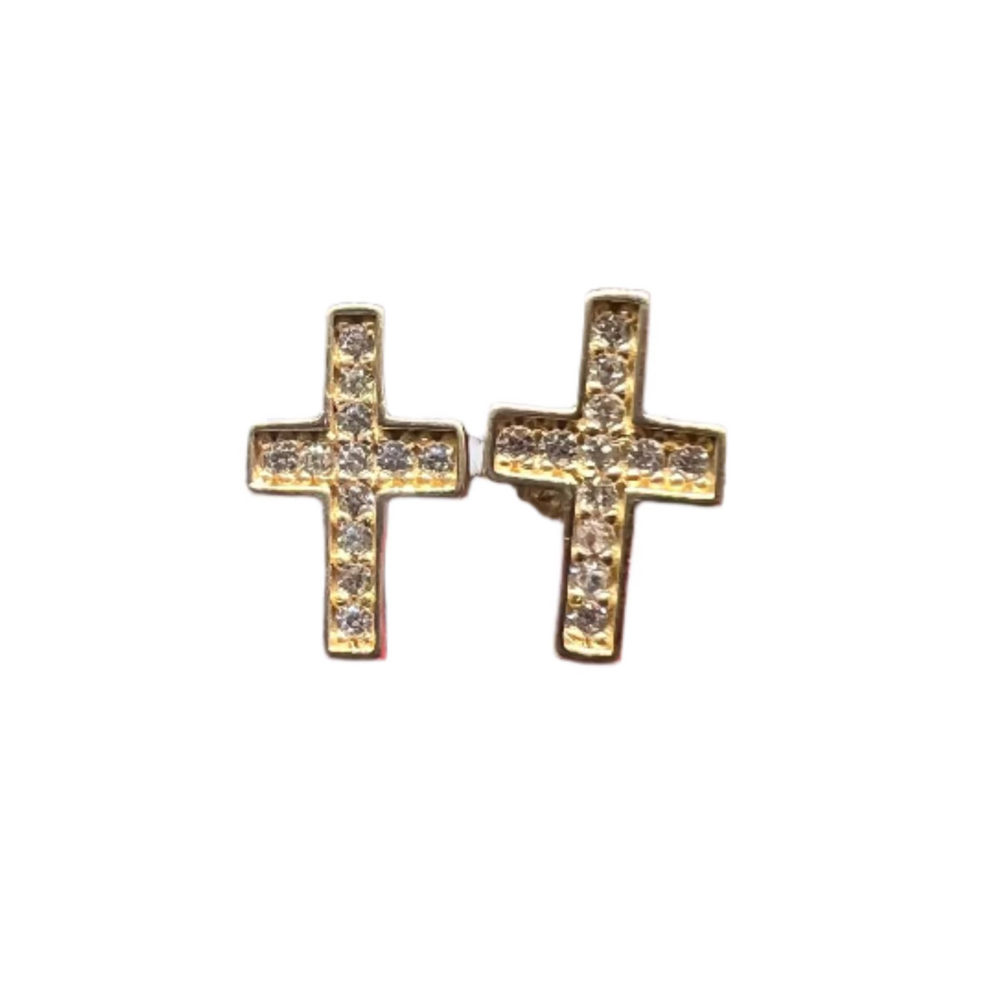 10K Solid Gold Cross Earrings - Chain Included