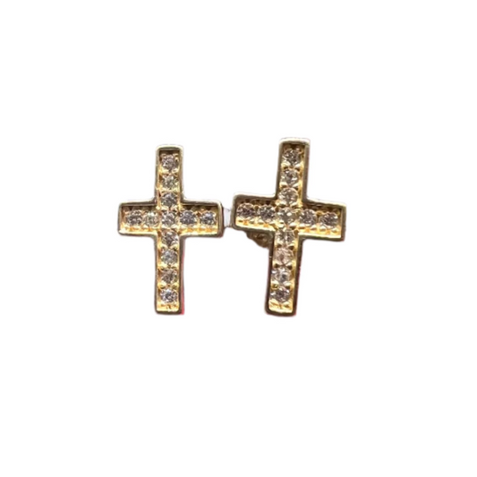 10K Solid Gold Cross Earrings - Chain Included