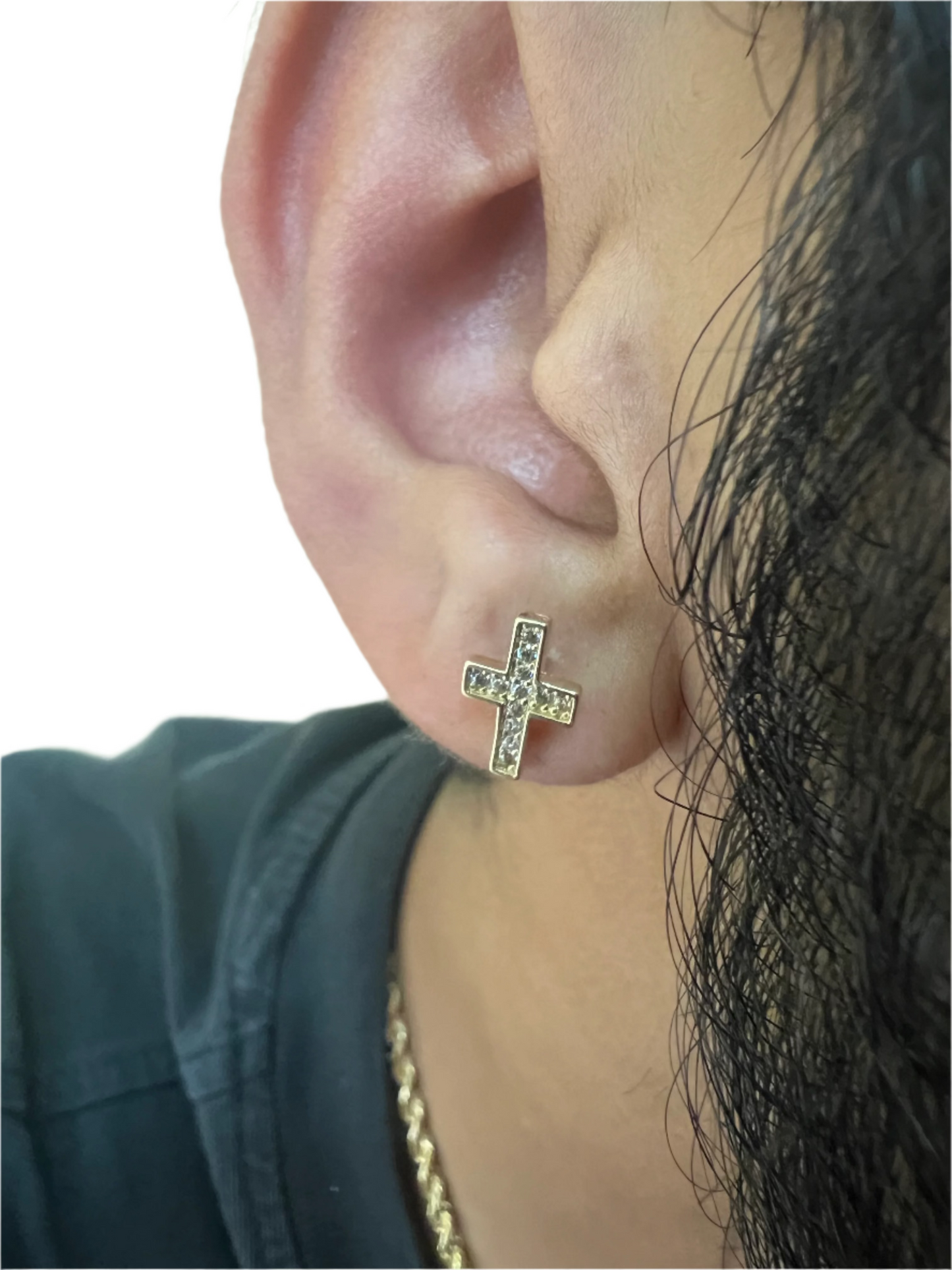 10K Solid Gold Cross Earrings - Chain Included