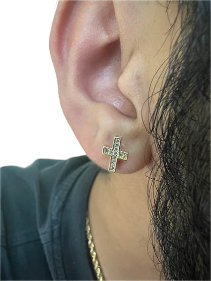 10K Solid Gold Cross Earrings - Chain Included