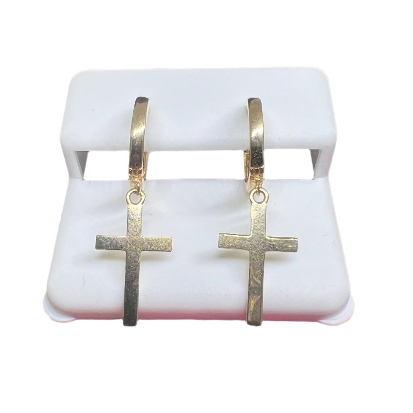 10K Yellow Gold Hanging Cross Earrings - Chain Included