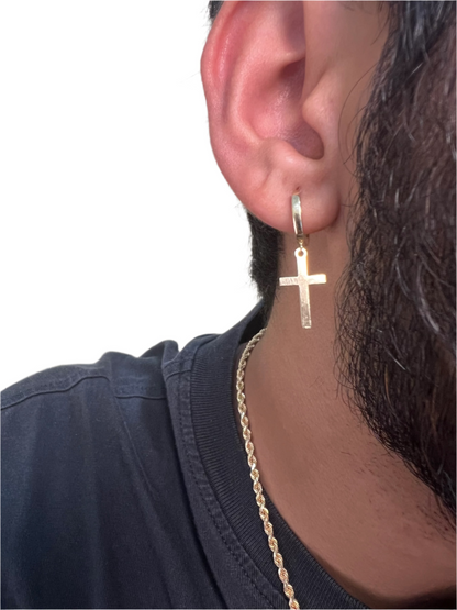 10K Yellow Gold Hanging Cross Earrings - Chain Included