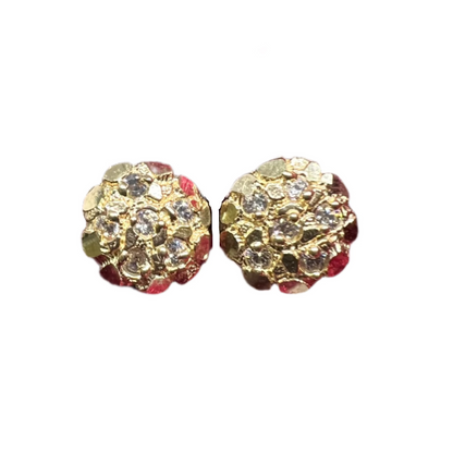10K Yellow Gold Round Nugget CZ Earrings - Chain Included