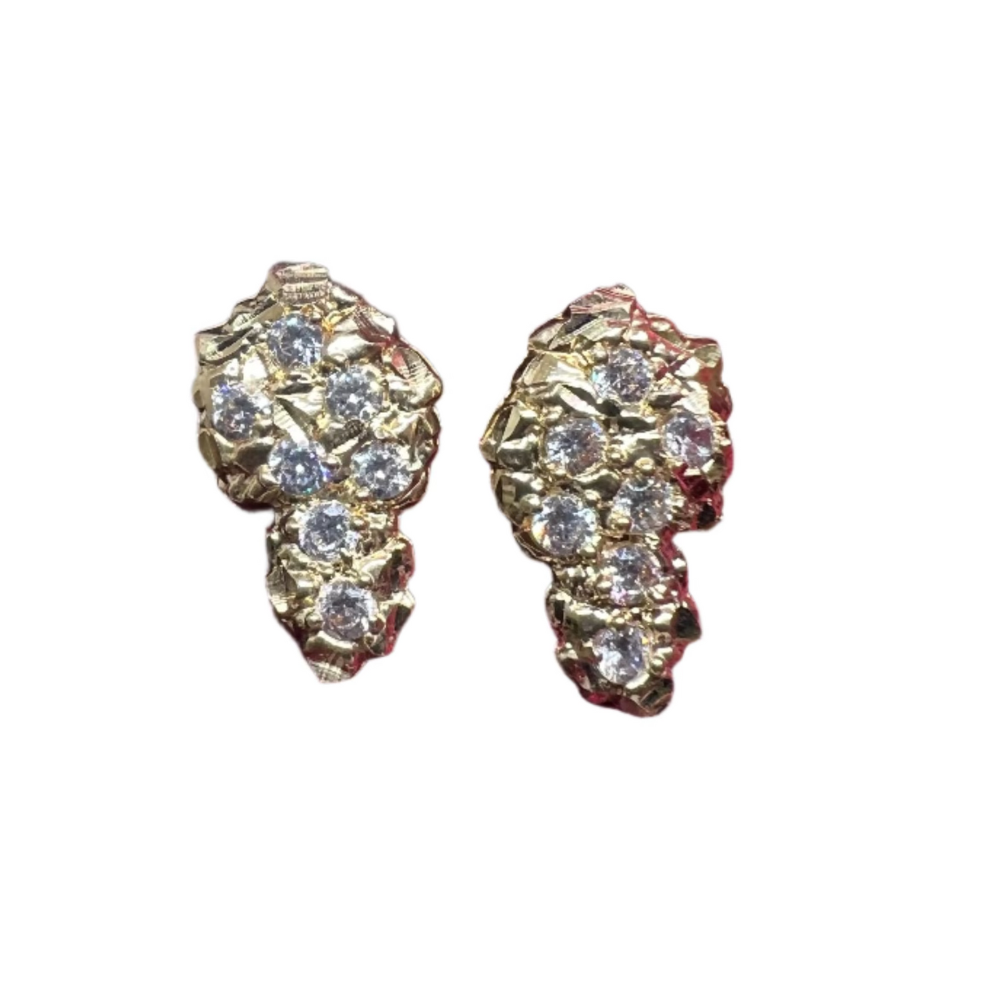 10K Yellow Gold Standard CZ Nugget Earrings - Chain Included