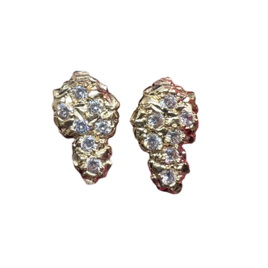 10K Yellow Gold Standard CZ Nugget Earrings - Chain Included