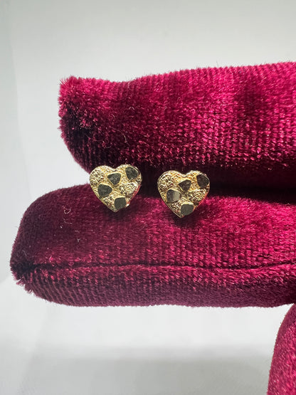10K Yellow Gold Heart Nugget Earrings - Chain Included