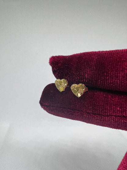 10K Yellow Gold Heart Nugget Earrings - Chain Included