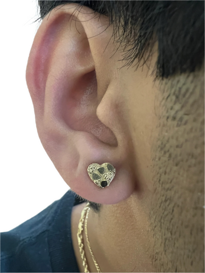 10K Yellow Gold Heart Nugget Earrings - Chain Included