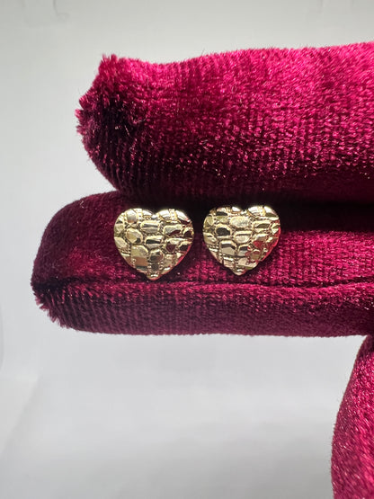 10K Yellow Gold Heart Nugget Earrings - Chain Included