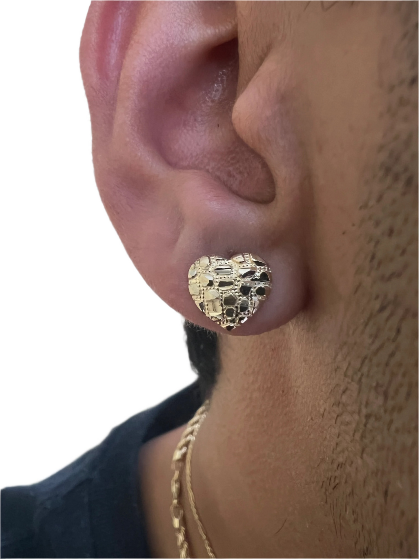 10K Yellow Gold Heart Nugget Earrings - Chain Included