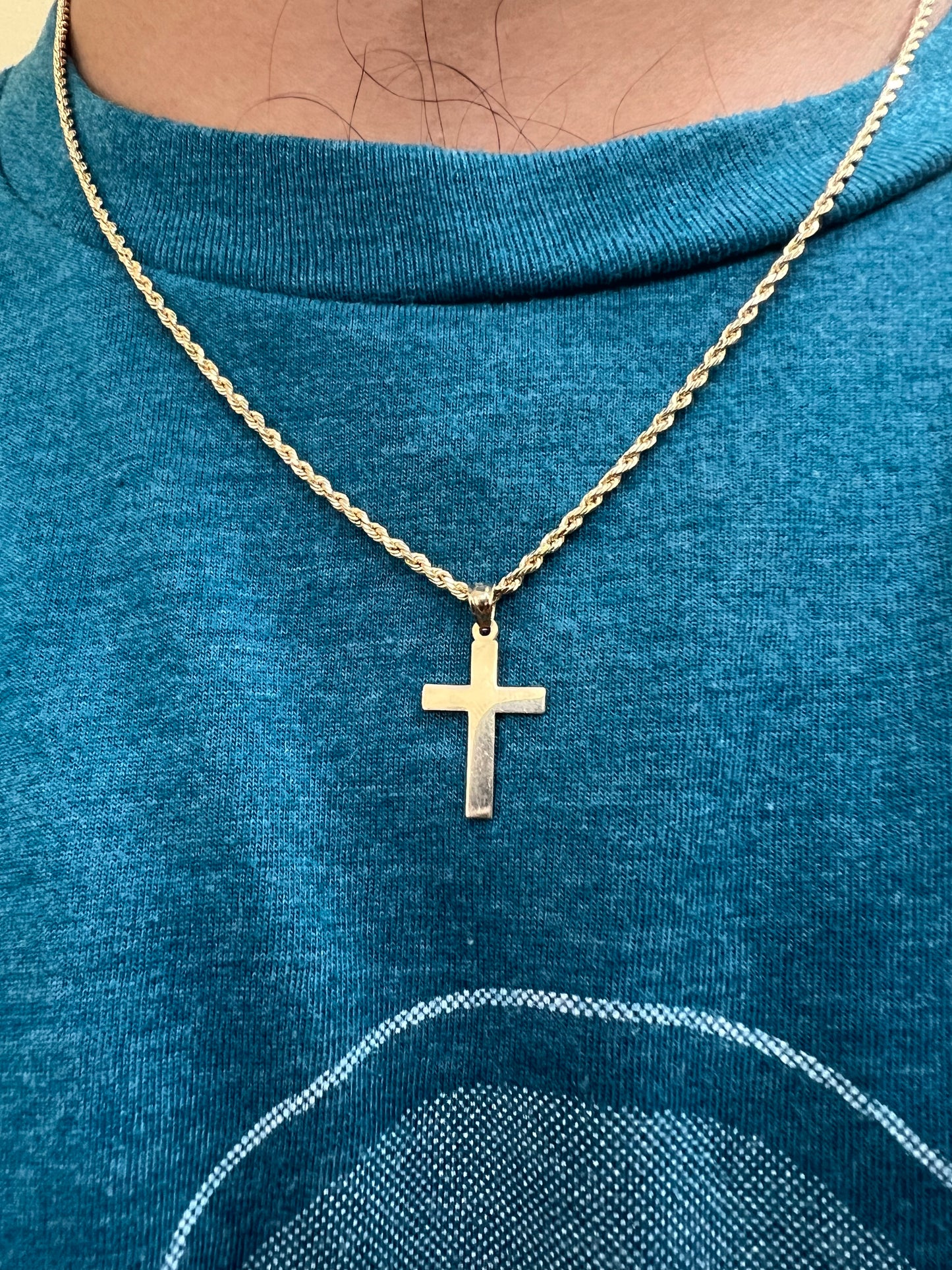 10K Solid Gold Cross Pendant - Chain Included