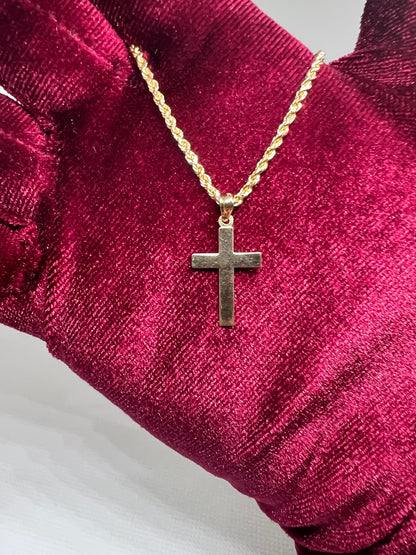 10K Solid Gold Cross Pendant - Chain Included