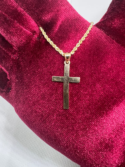 10K Solid Gold Cross Pendant - Chain Included