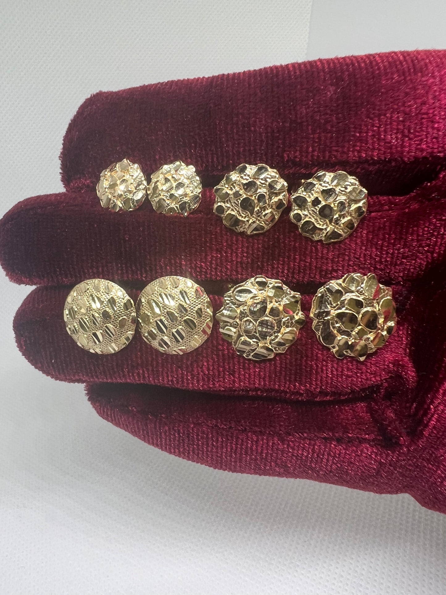 10K Round Gold Nugget Earrings - Chain Included