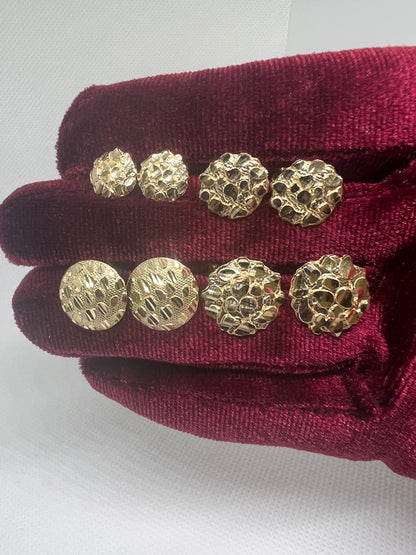 10K Round Gold Nugget Earrings - Chain Included