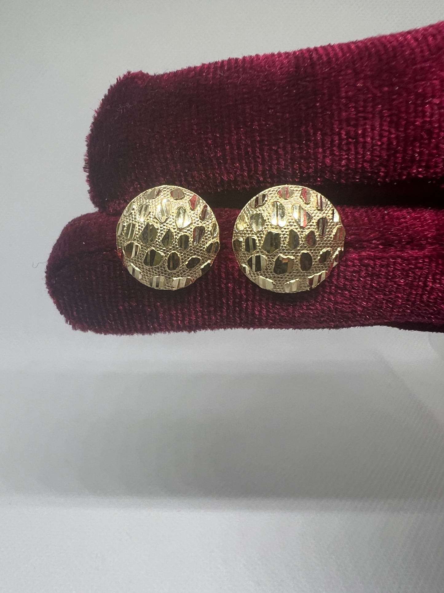 10K Round Gold Nugget Earrings - Chain Included