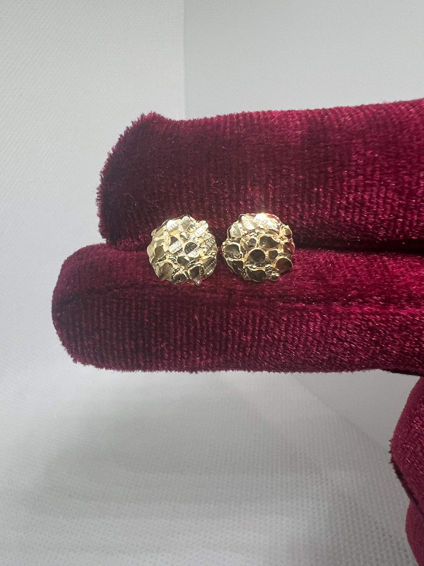 10K Round Gold Nugget Earrings - Chain Included