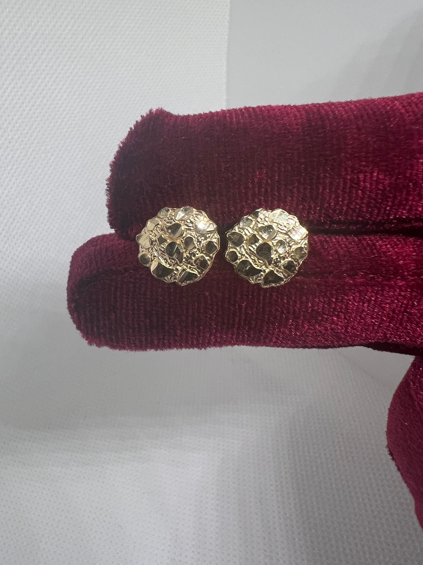 10K Round Gold Nugget Earrings - Chain Included