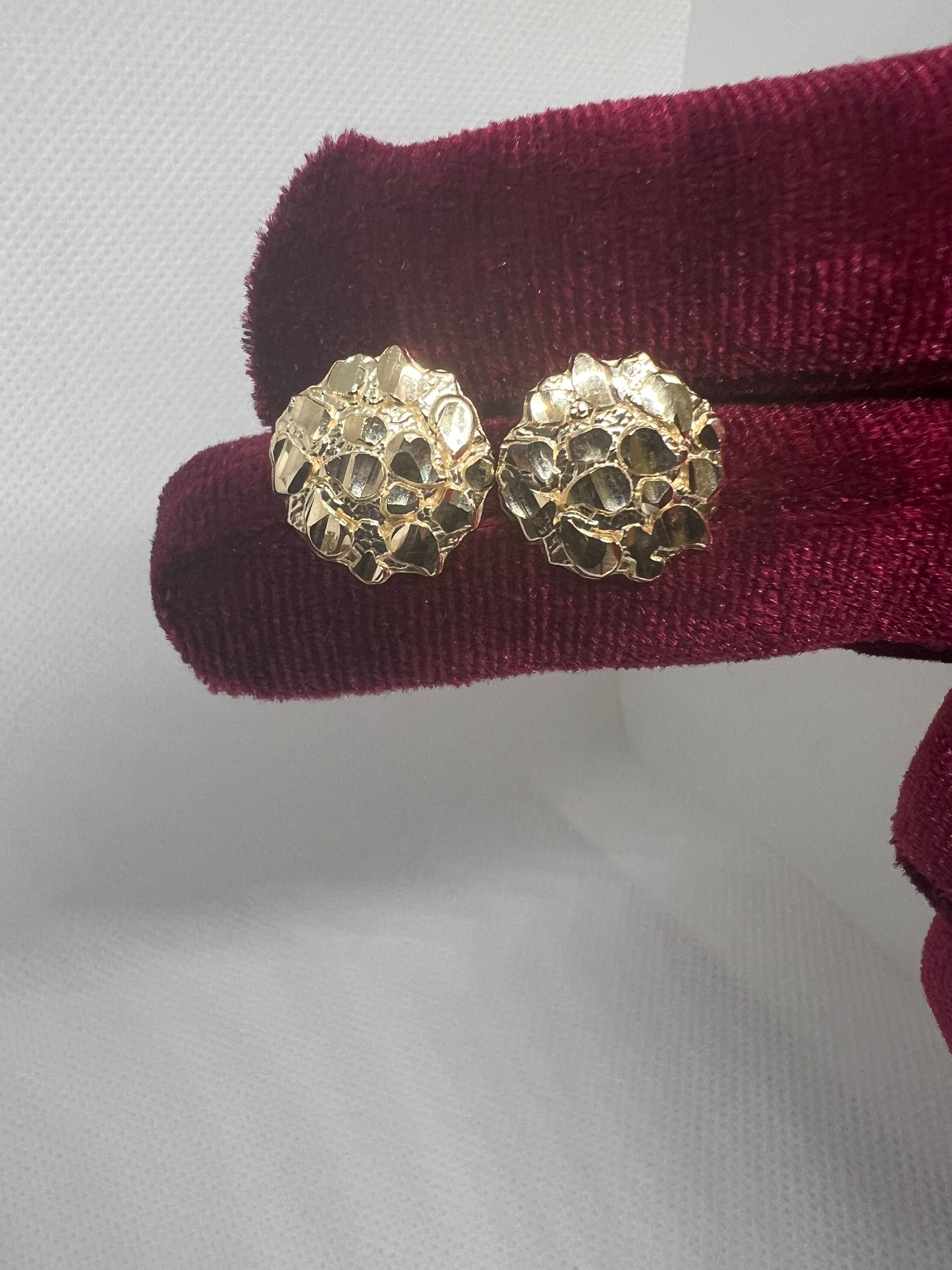 10K Round Gold Nugget Earrings - Chain Included