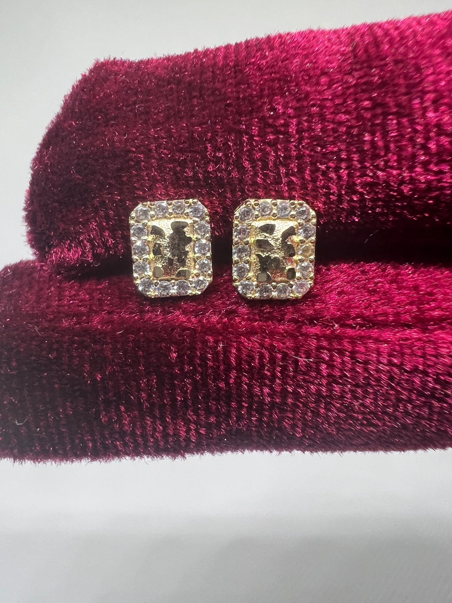 10K Glacier Cut Rectangle Nugget Earrings - Chain Included
