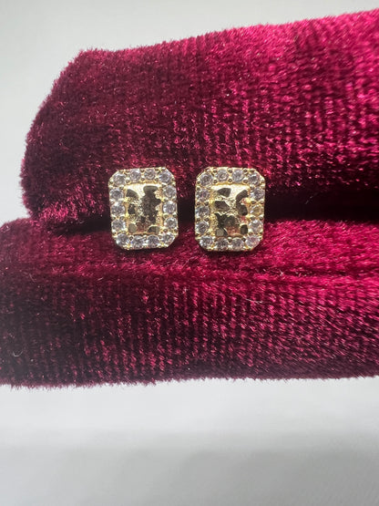 10K Glacier Cut Rectangle Nugget Earrings - Chain Included