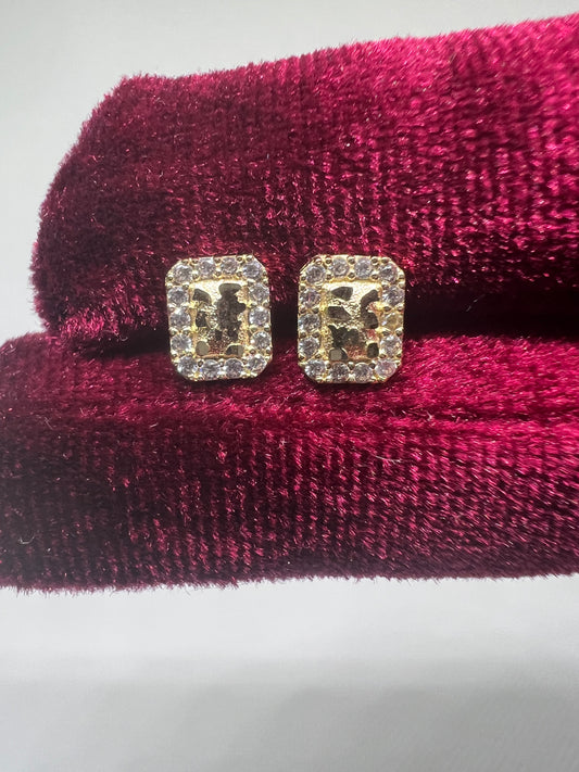 10K Glacier Cut Rectangle Nugget Earrings - Chain Included