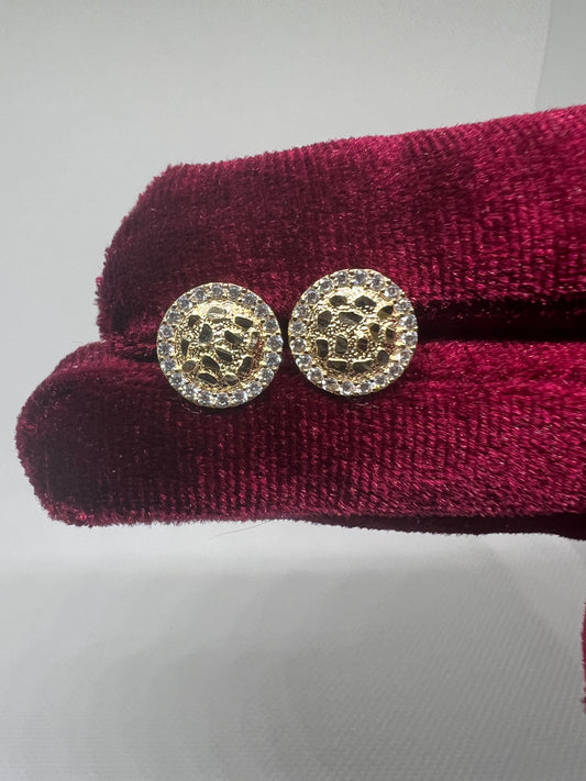 10K Glacier Cut Round Nugget Earrings - Chain Included