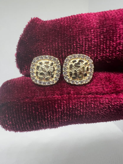 10K Glacier Cut Square Nugget Earrings - Chain Included