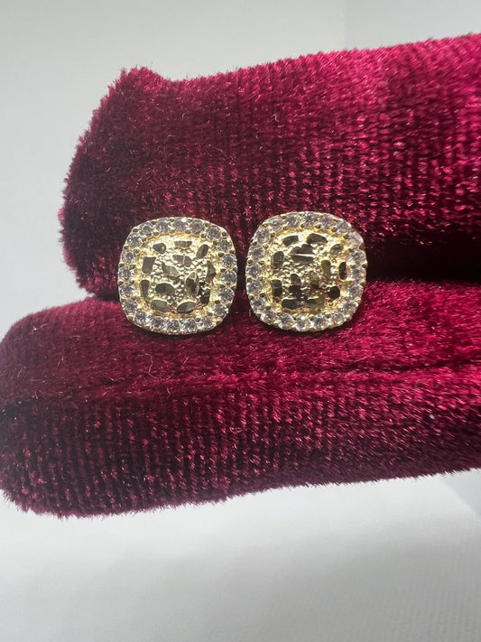 10K Glacier Cut Square Nugget Earrings - Chain Included