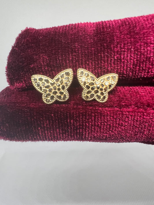 10K Solid Gold Butterfly Nugget Earrings - Chain Included