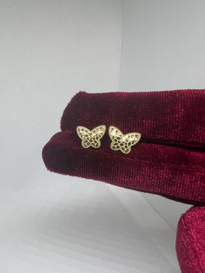10K Solid Gold Butterfly Nugget Earrings - Chain Included
