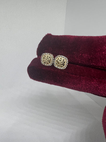 10K Glacier Cut Square Nugget Earrings - Chain Included