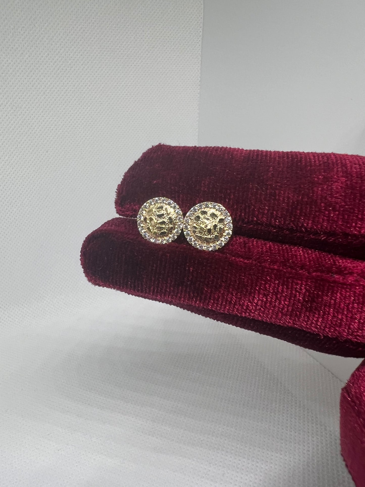 10K Glacier Cut Round Nugget Earrings - Chain Included