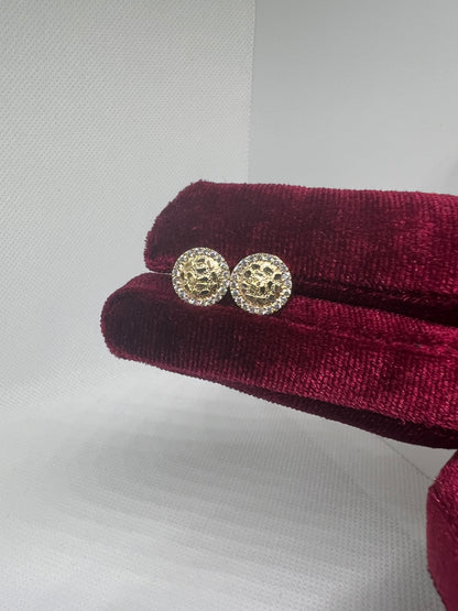 10K Glacier Cut Round Nugget Earrings - Chain Included