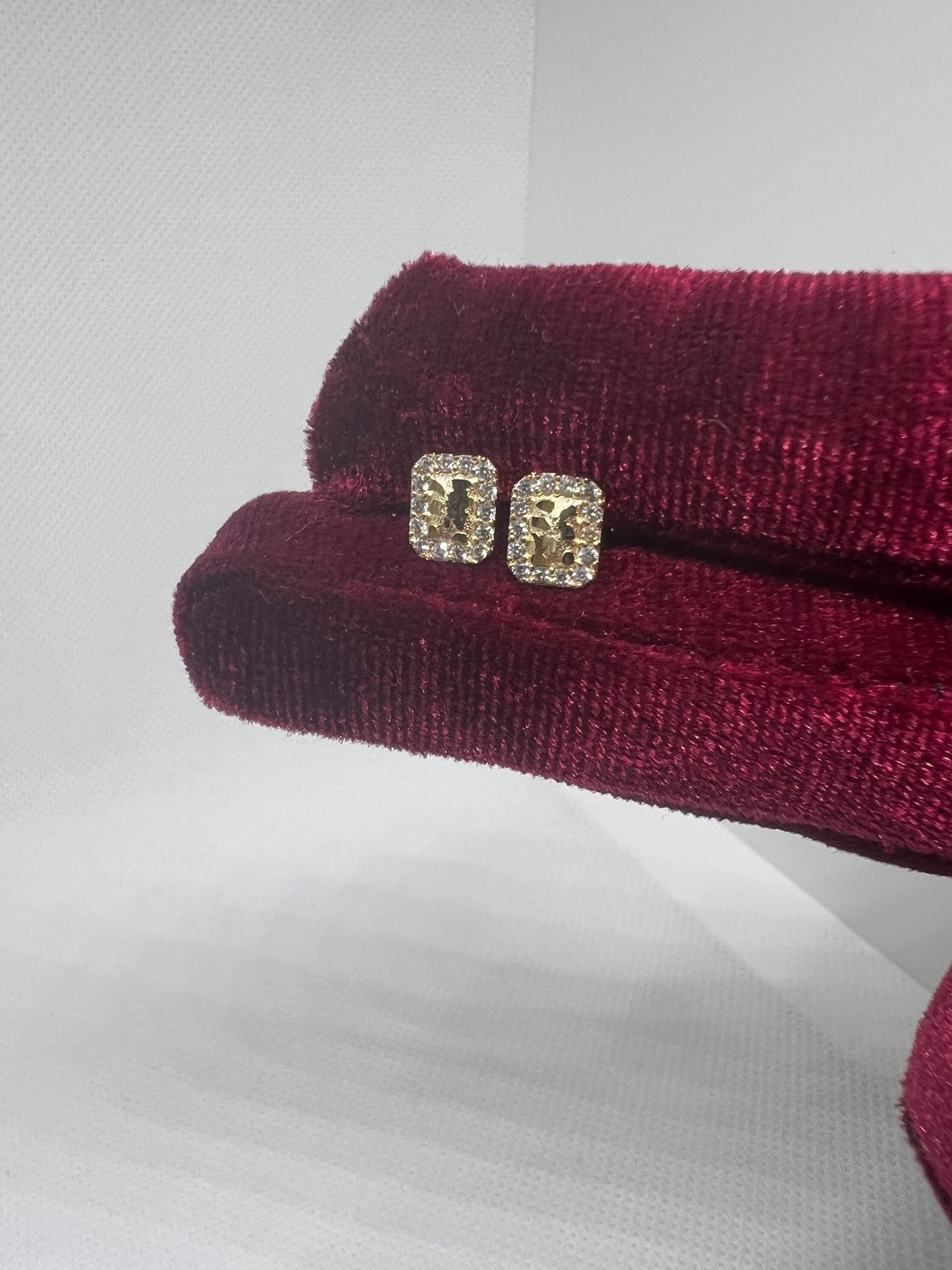 10K Glacier Cut Rectangle Nugget Earrings - Chain Included