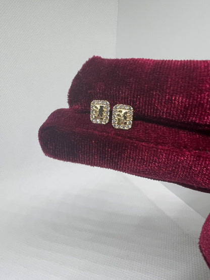 10K Glacier Cut Rectangle Nugget Earrings - Chain Included
