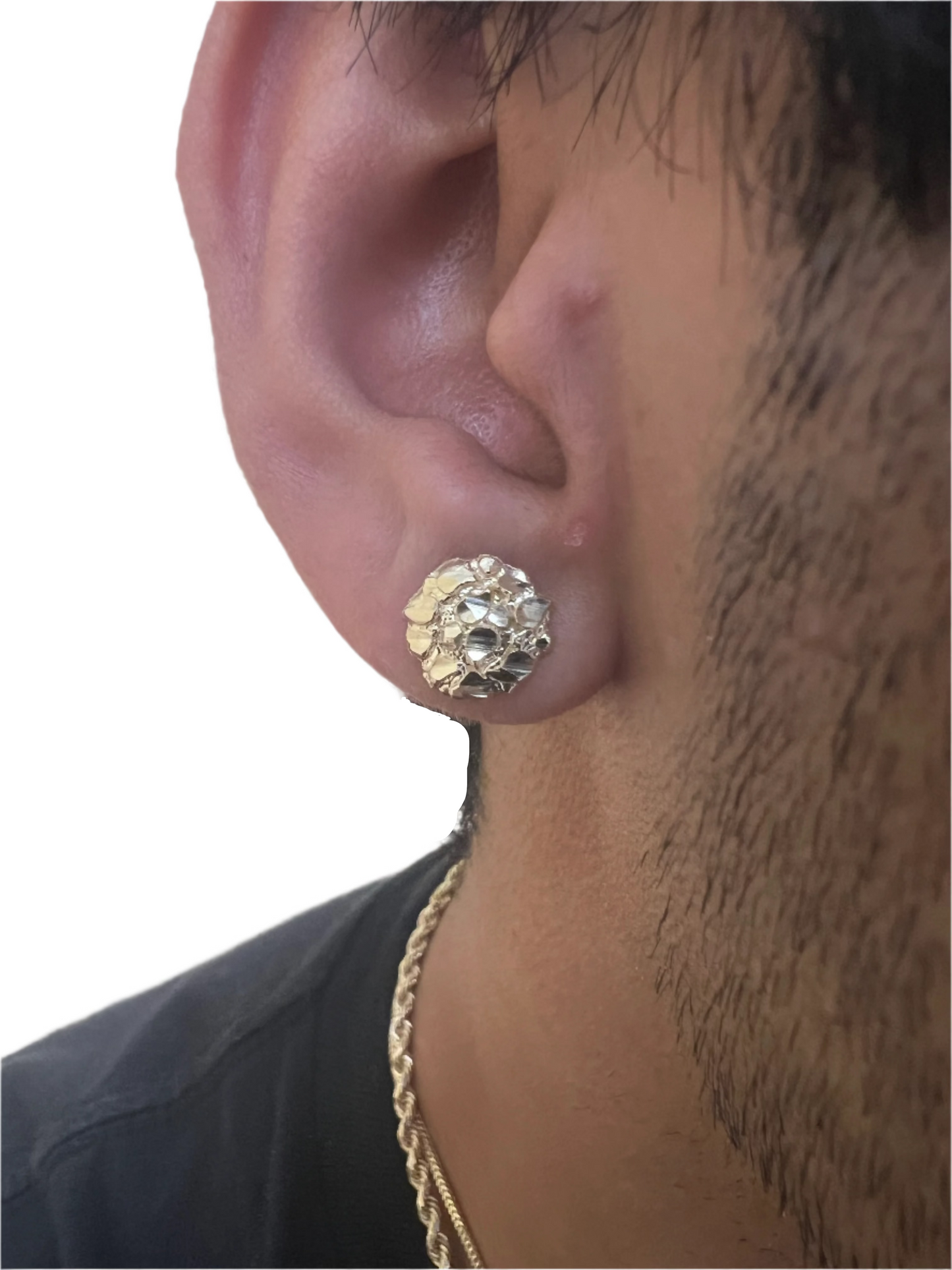 10K Round Gold Nugget Earrings - Chain Included