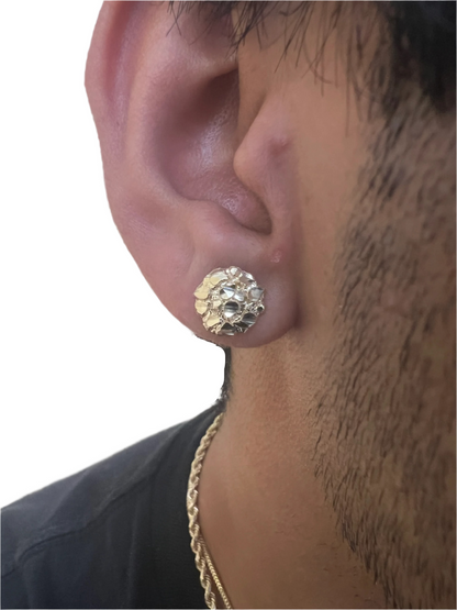 10K Round Gold Nugget Earrings - Chain Included