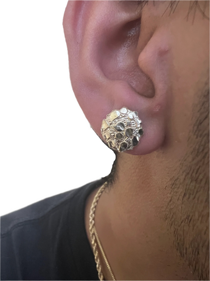 10K Round Gold Nugget Earrings - Chain Included