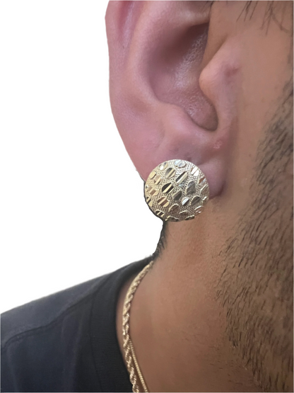 10K Round Gold Nugget Earrings - Chain Included