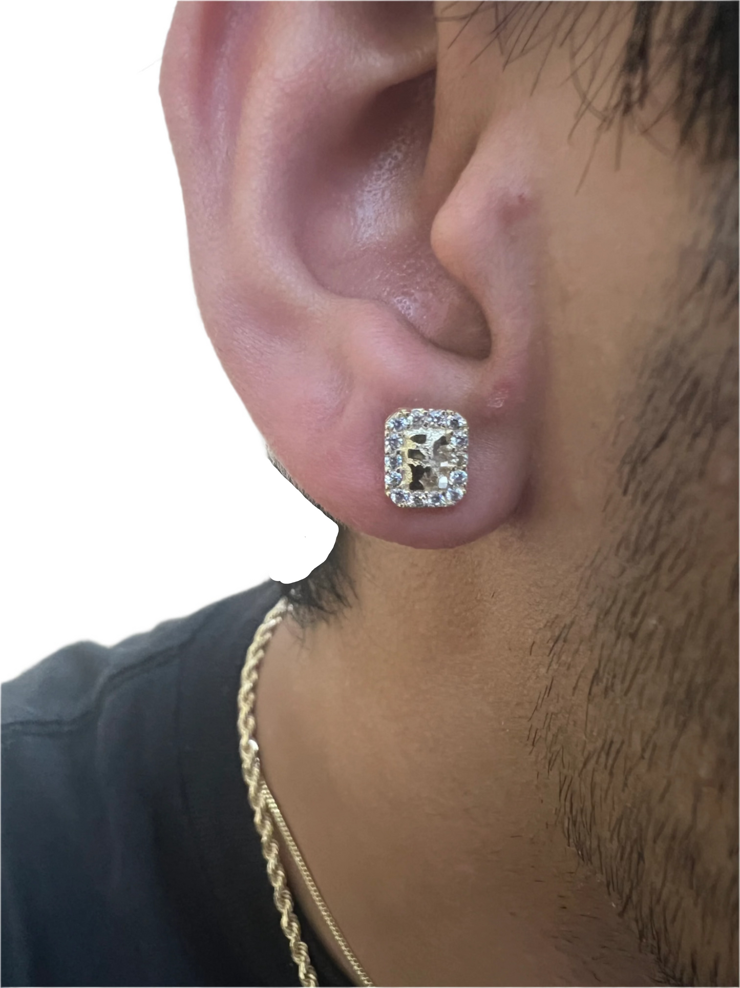 10K Glacier Cut Rectangle Nugget Earrings - Chain Included