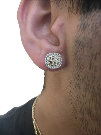 10K Glacier Cut Square Nugget Earrings - Chain Included