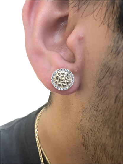 10K Glacier Cut Round Nugget Earrings - Chain Included