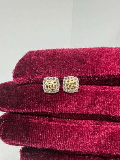 10K Glacier Cut Square Nugget Earrings