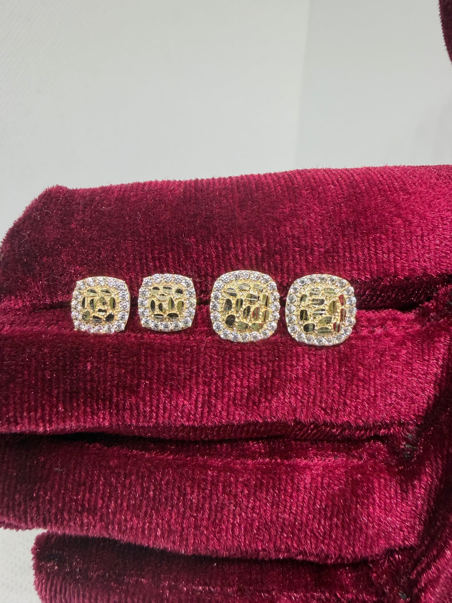 10K Glacier Cut Square Nugget Earrings