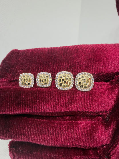 10K Glacier Cut Square Nugget Earrings