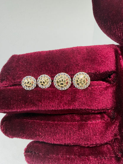 10K Glacier Cut Round Nugget Earrings