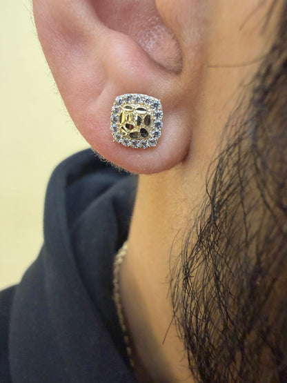 10K Glacier Cut Square Nugget Earrings