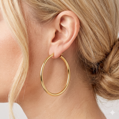 10K Gold Medium Hoop Earrings 2MM (Clasp Style)