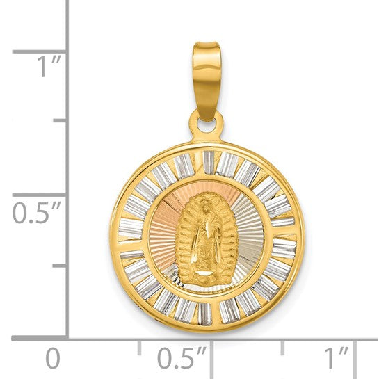 14K Tri Color Baguette Gold Mother Mary Pendant